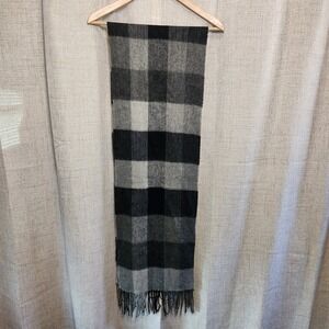 Wamsoft 100% Wool Plaid Scarf‎ Black/Gray Fringe 12" x 54" Winter Classic Unisex